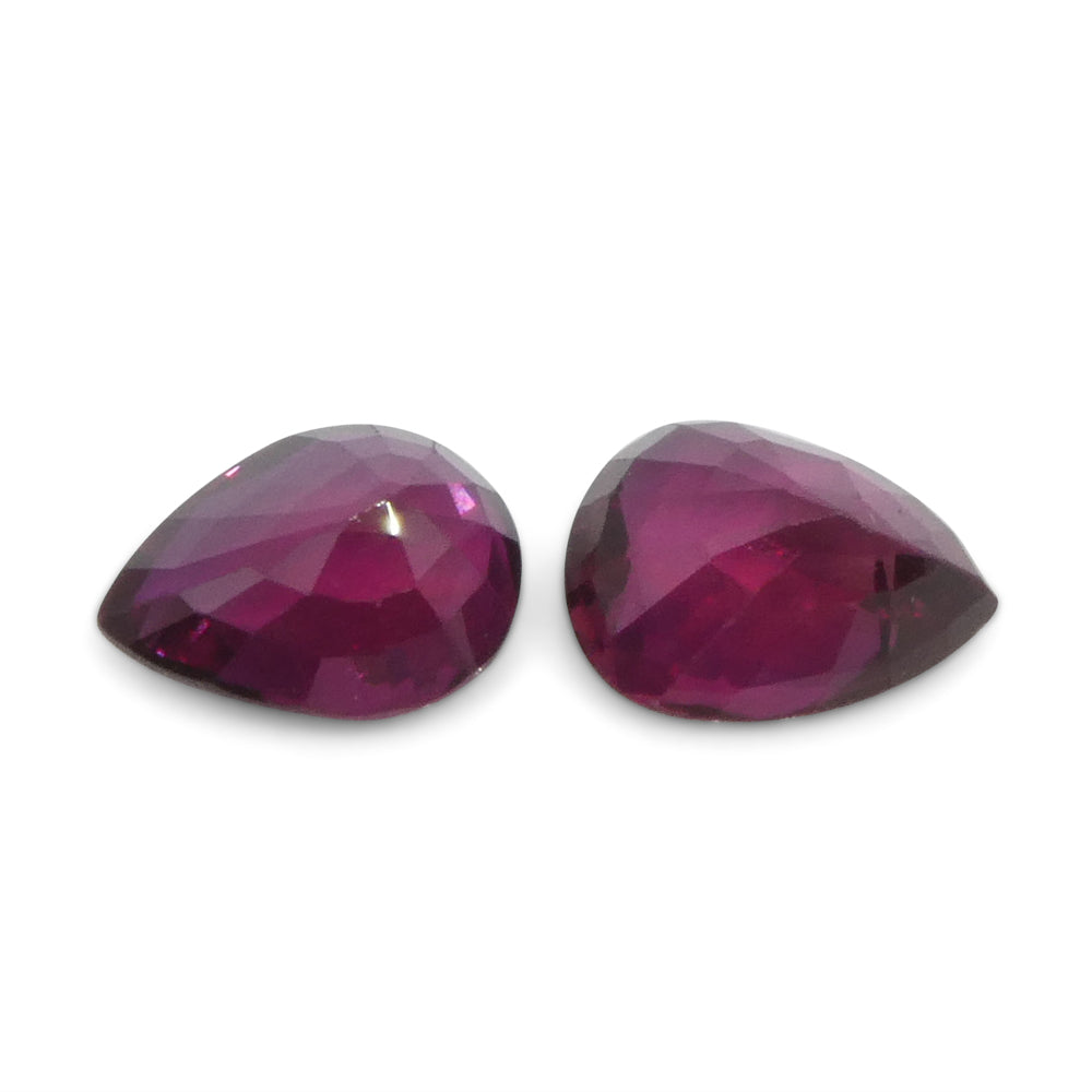 1.41ct Pear Purplish Red Ruby Pair from Thailand, premium matched gemstones by SkyJems Canadian gem specialists