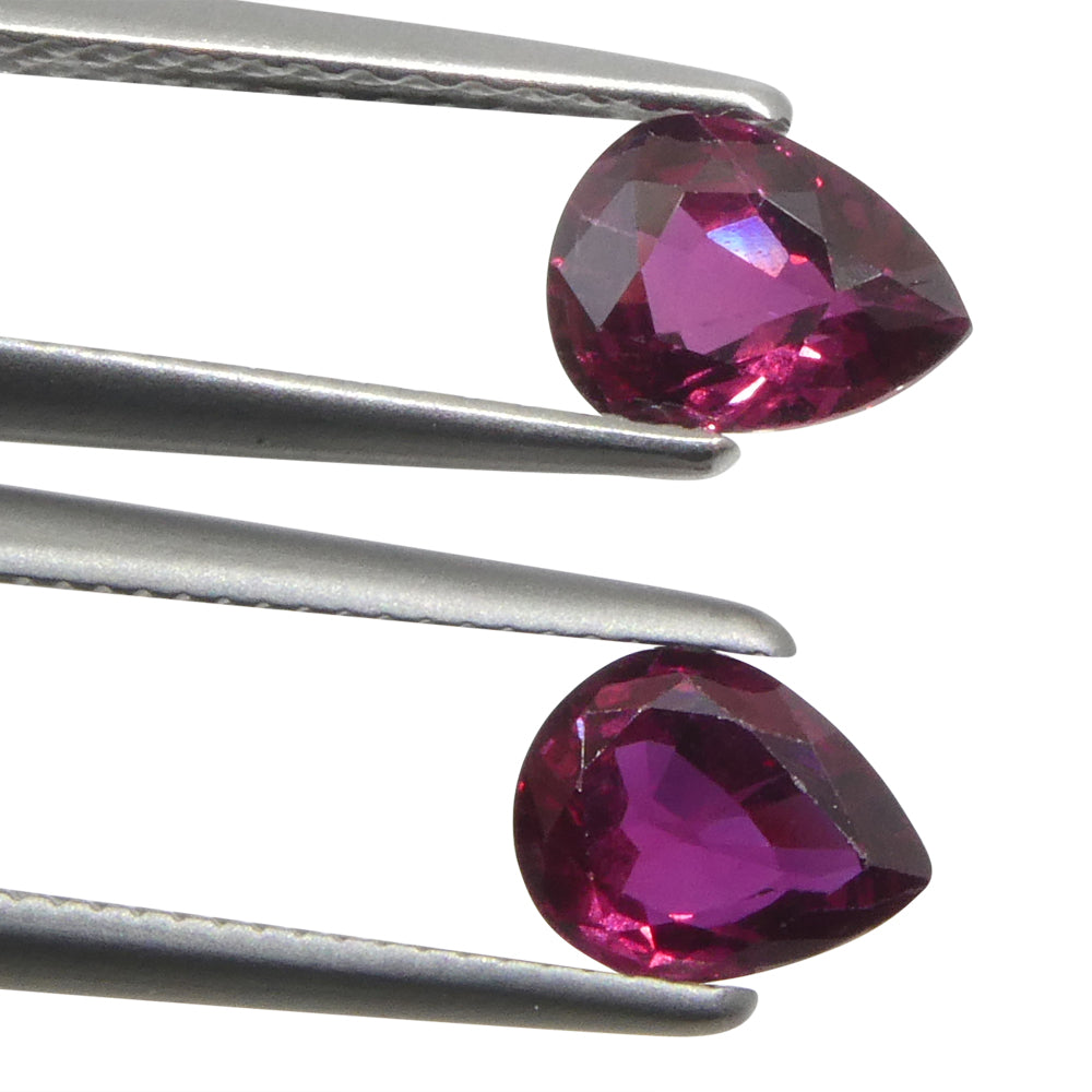 1.41ct Pear Purplish Red Ruby Pair from Thailand, matched gemstones by SkyJems Canadian gem specialists