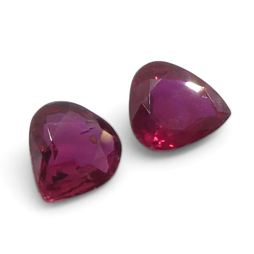 SkyJems 1.33ct Thai Pear-Cut Purplish Red Ruby Pair, Heated Matching Gemstones for Fine Jewelry