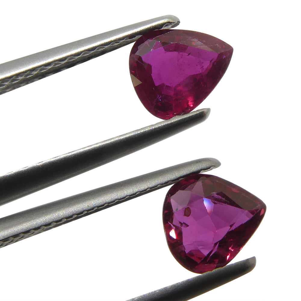 SkyJems 1.33ct Pear Purplish Red Ruby Pair from Thailand, premium matched gemstone for fine jewelry