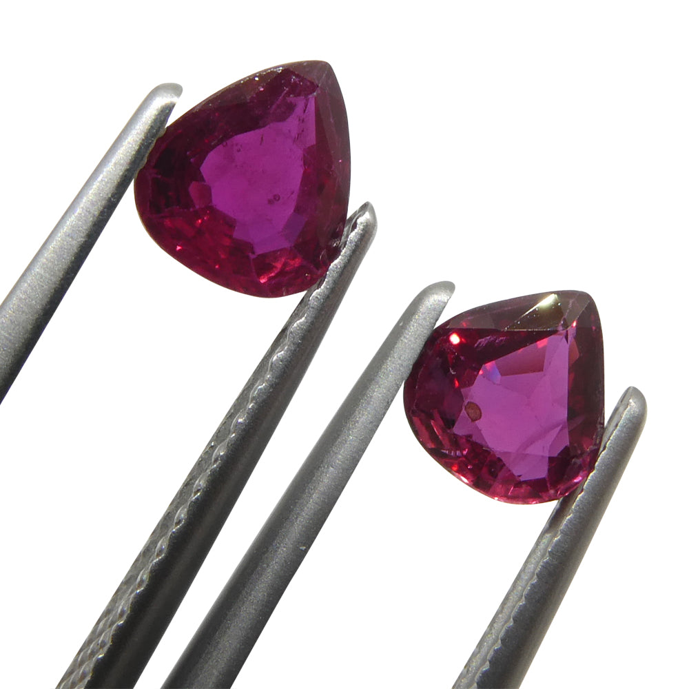 SkyJems 1.33ct Thai Pear-Cut Purplish Red Ruby Pair, Heated Matching Gemstones for Fine Jewelry