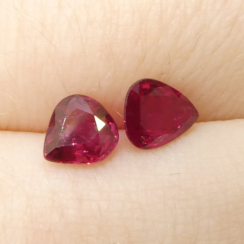 SkyJems 1.33ct Thai Pear-Cut Purplish Red Ruby Pair, Heated Matching Gemstones for Fine Jewelry