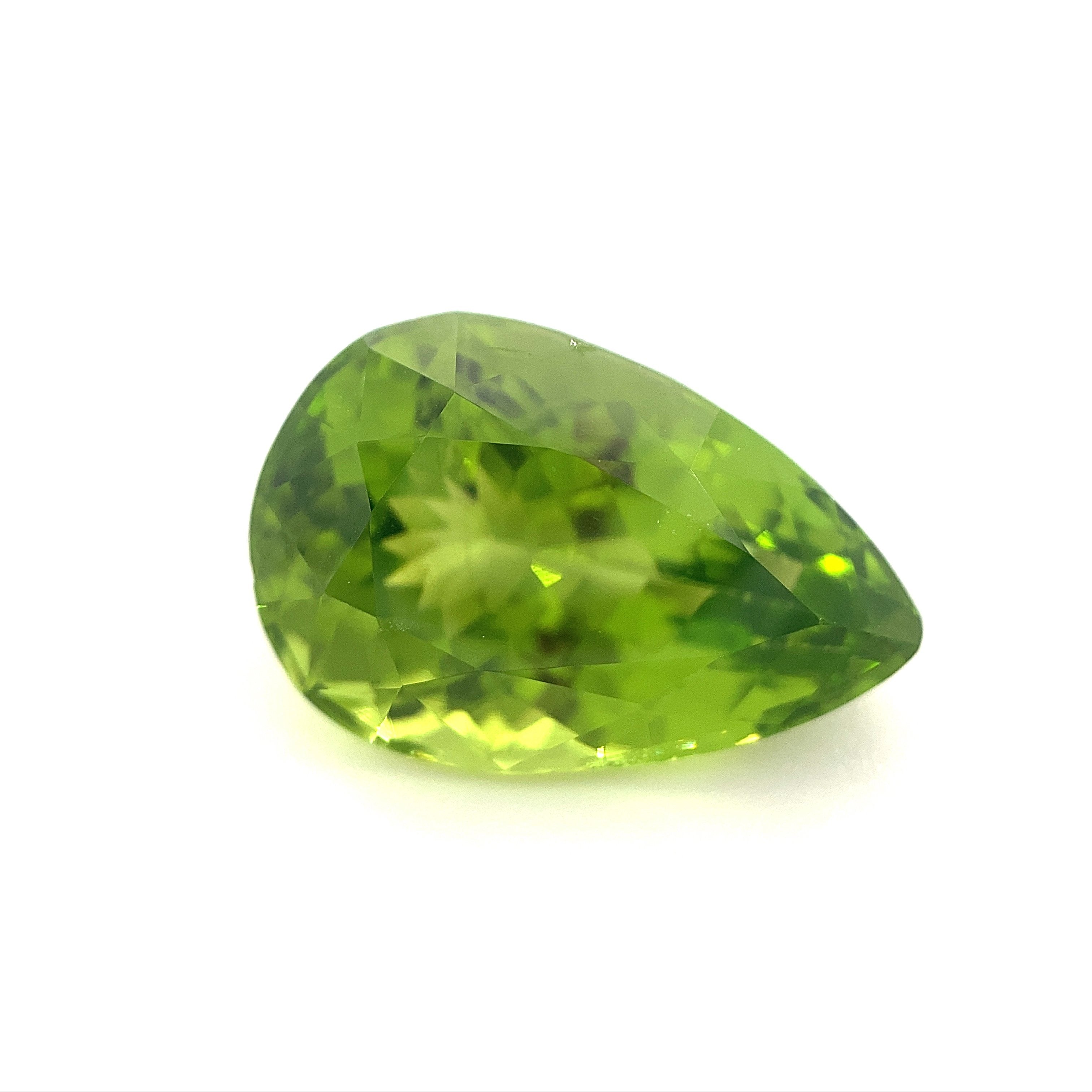 SkyJems 10.17ct Pear Peridot from Myanmar, GIA-certified yellowish green gemstone with exceptional clarity
