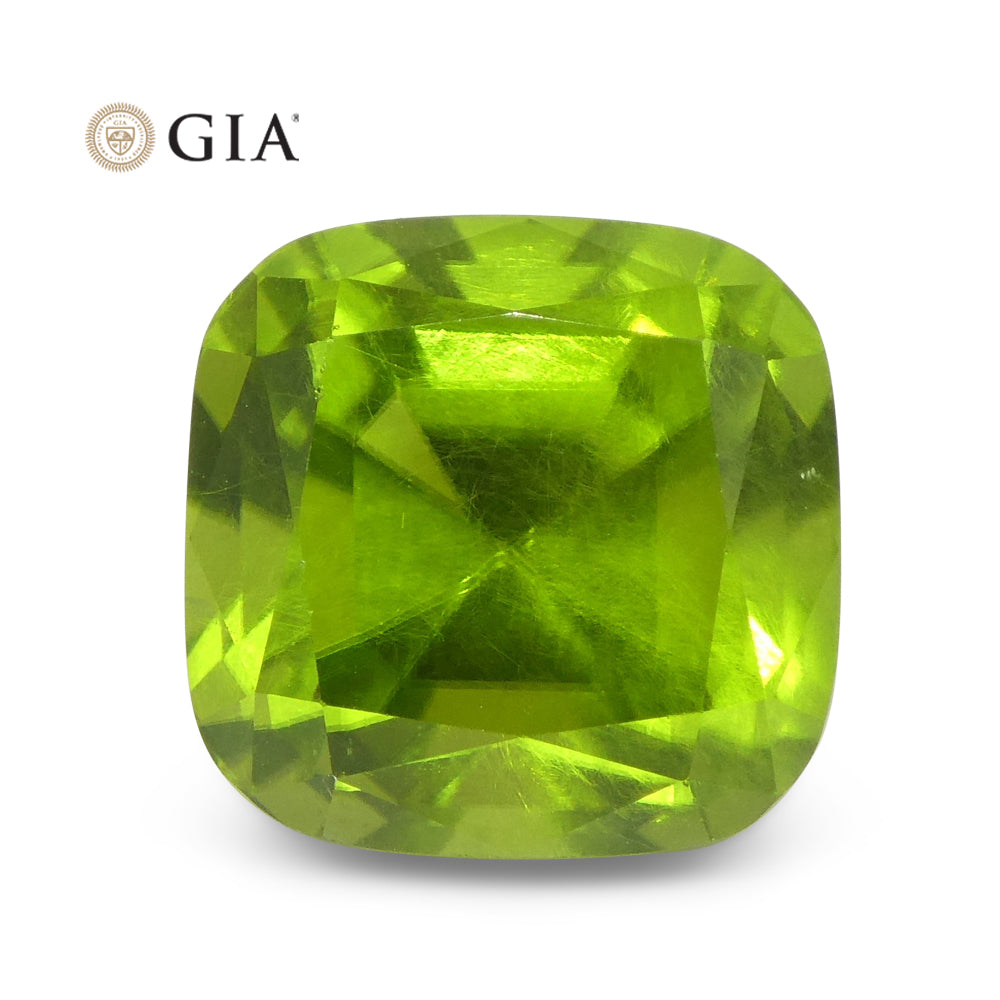 10.5 carat cushion-cut yellowish green peridot, GIA certified Canadian gemstone from SkyJems premium collection