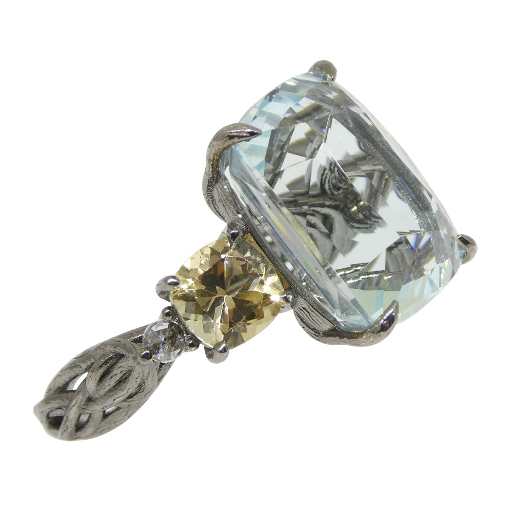 11.67ct Aquamarine, Heliodor & Diamond Vine Ring set in 14k Black Gold - Skyjems Wholesale Gemstones