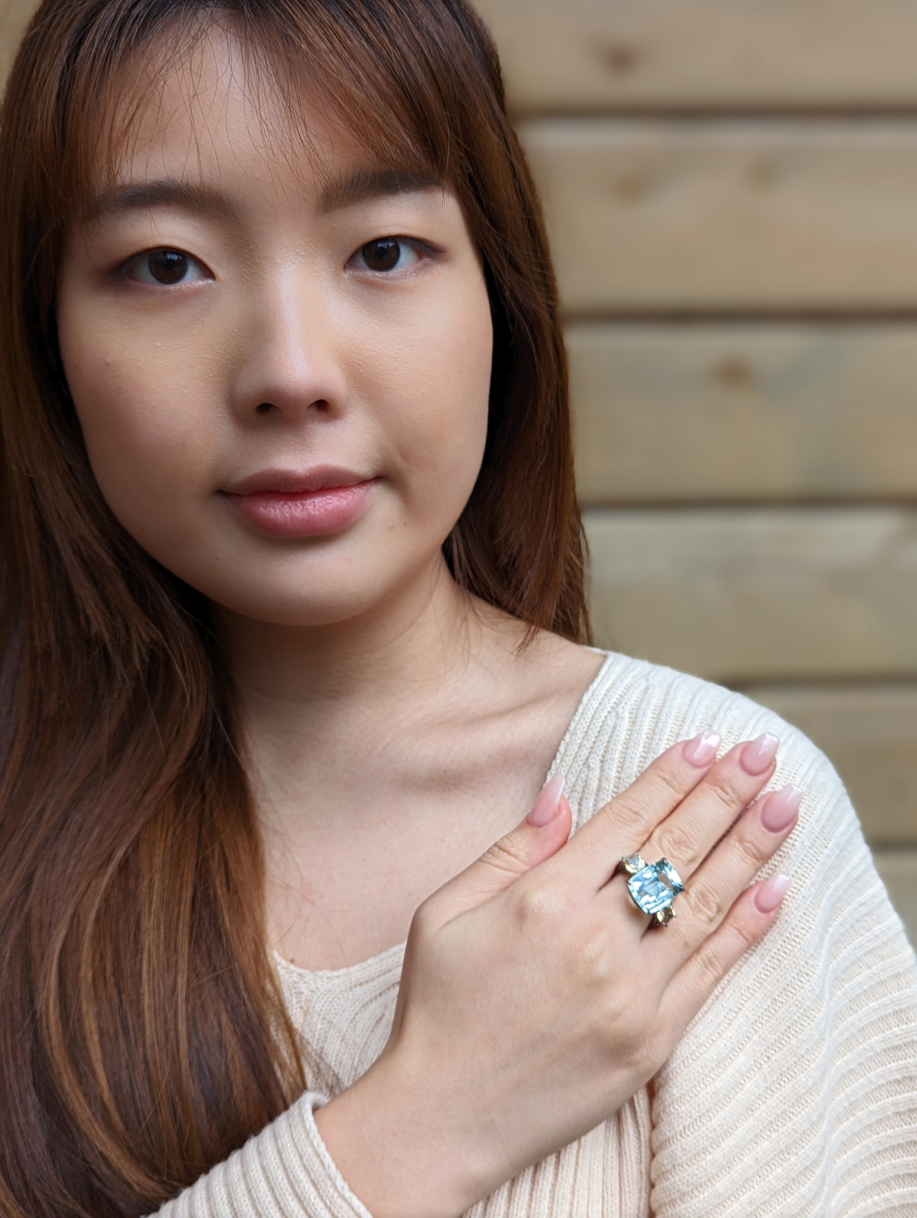 11.67ct Aquamarine, Heliodor & Diamond Vine Ring set in 14k Black Gold - Skyjems Wholesale Gemstones