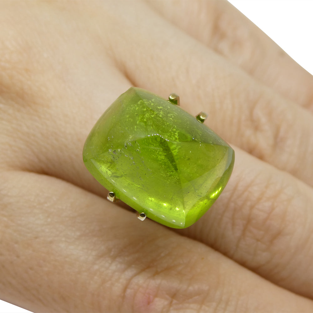 28.37ct Cushion Sugarloaf Cabochon Yellow-Green Peridot from Sapat Gali, Pakistan - Skyjems Wholesale Gemstones