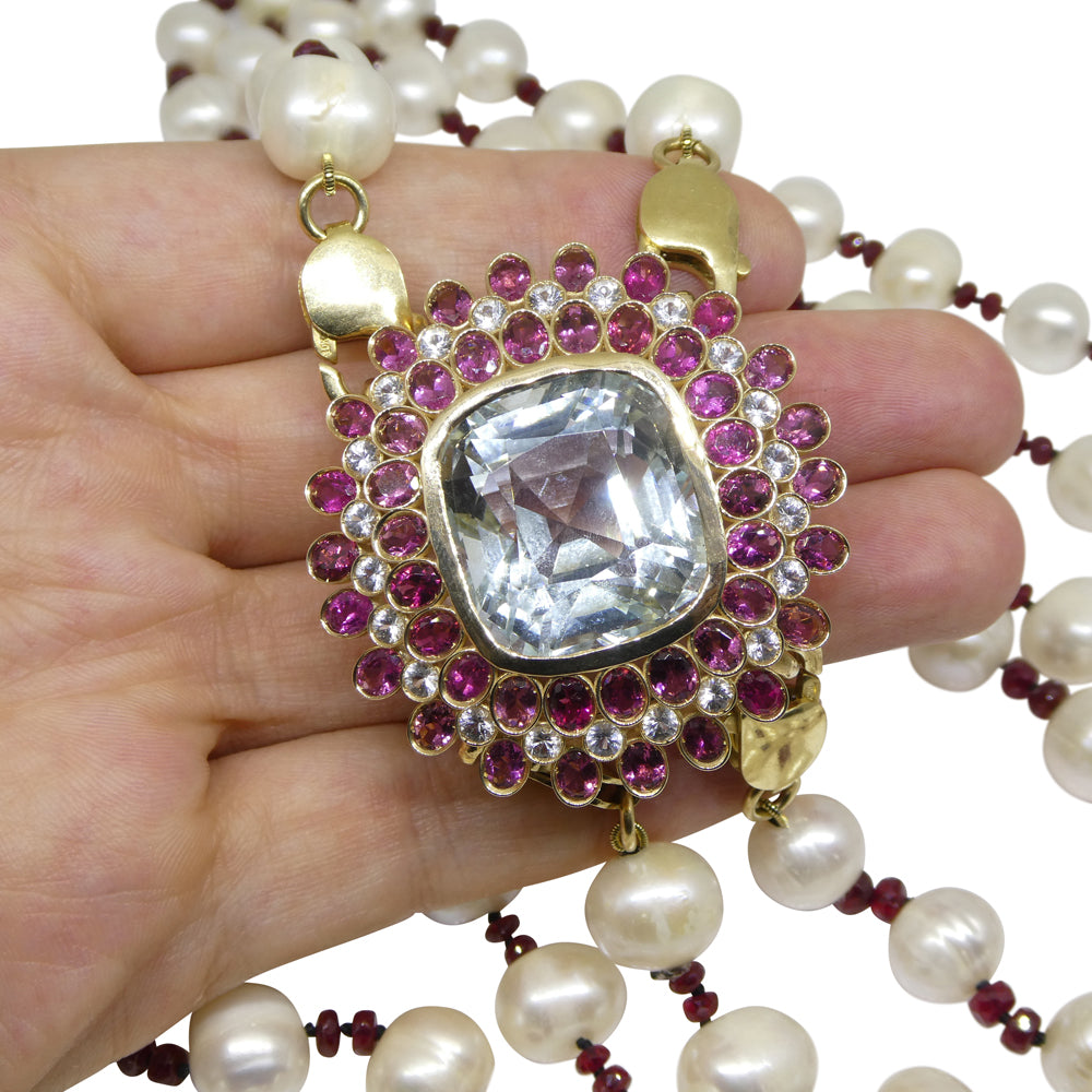 43ct Aquamarine, Pink Tourmaline, Sapphire, Pearl and Ruby Body Chain set in 10k Yellow Gold - Skyjems Wholesale Gemstones